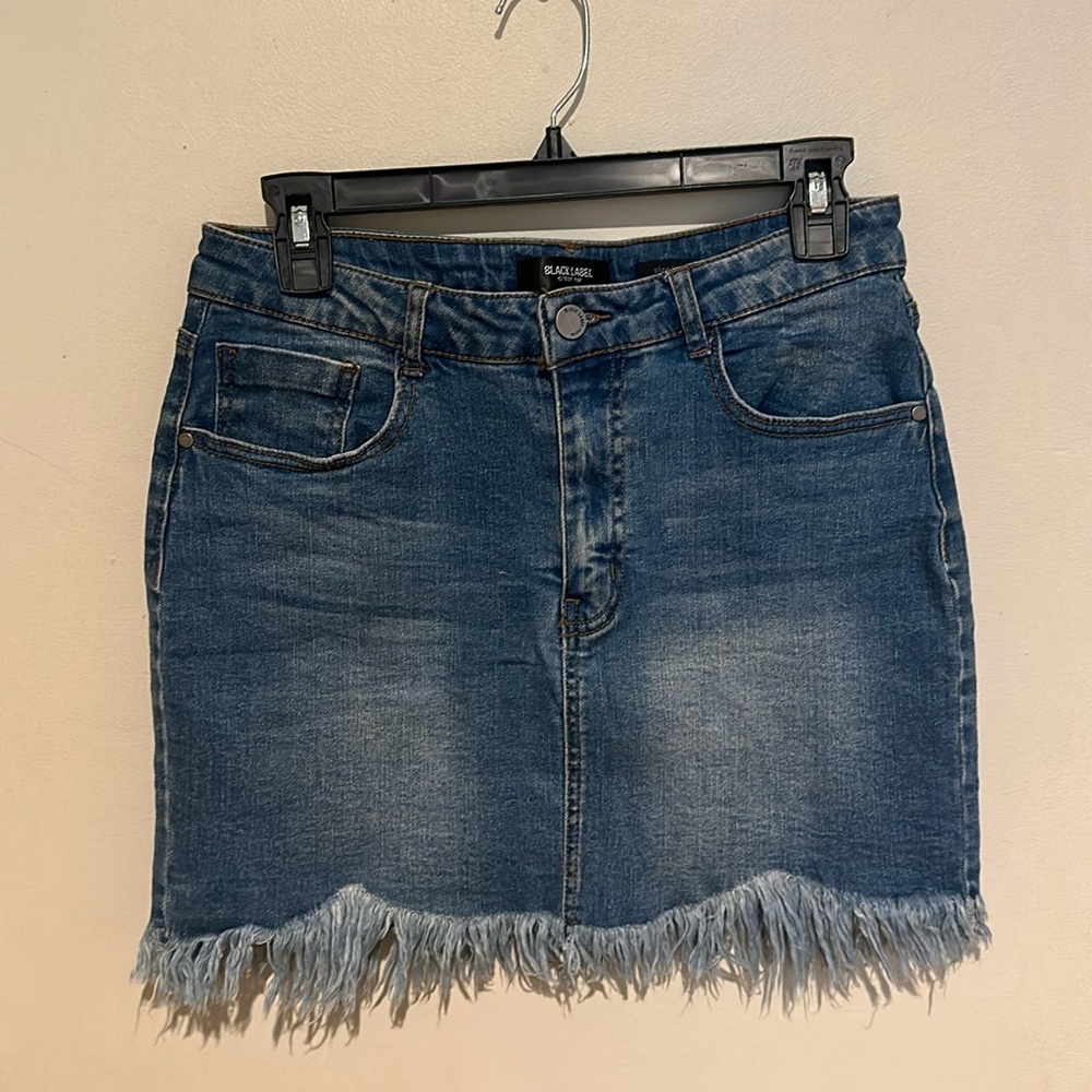 Fringe denim mini skirt - L